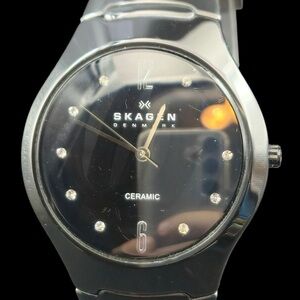 Skagen Black Ceramic Watch with Crystal Markers